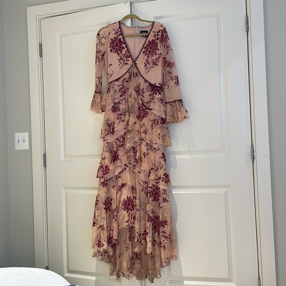 Marchesa Notte blush pink floral lace gown. Size 8, good condition.